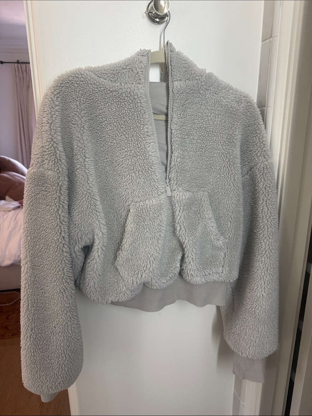 All Yoga Cozy Half-Zip Sherpa Pullover Jacket - Light Blue Gray